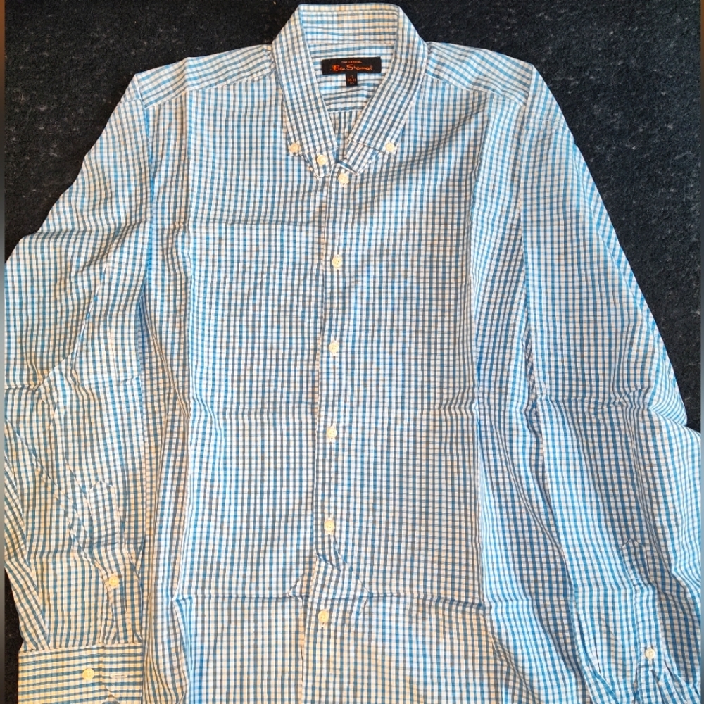 Ben Sherman Long Sleeve Button Down Checkered Haint Blue Shirt